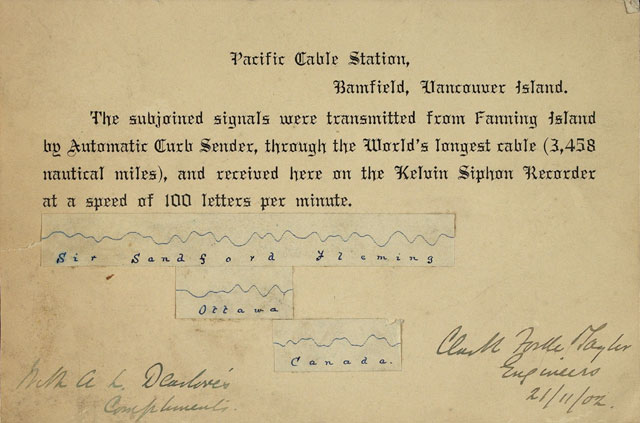 First transmission by the Pacific cable