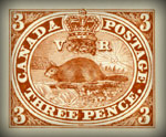 Three-pence stamp designed by Sandford Fleming in 1851